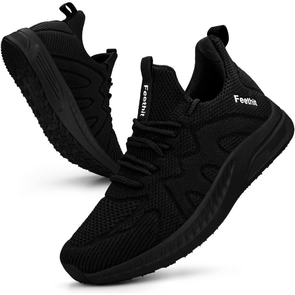 Feethit Women Black Lightweight Wide Mesh Workout Sneakers For Tennis Gym Travel